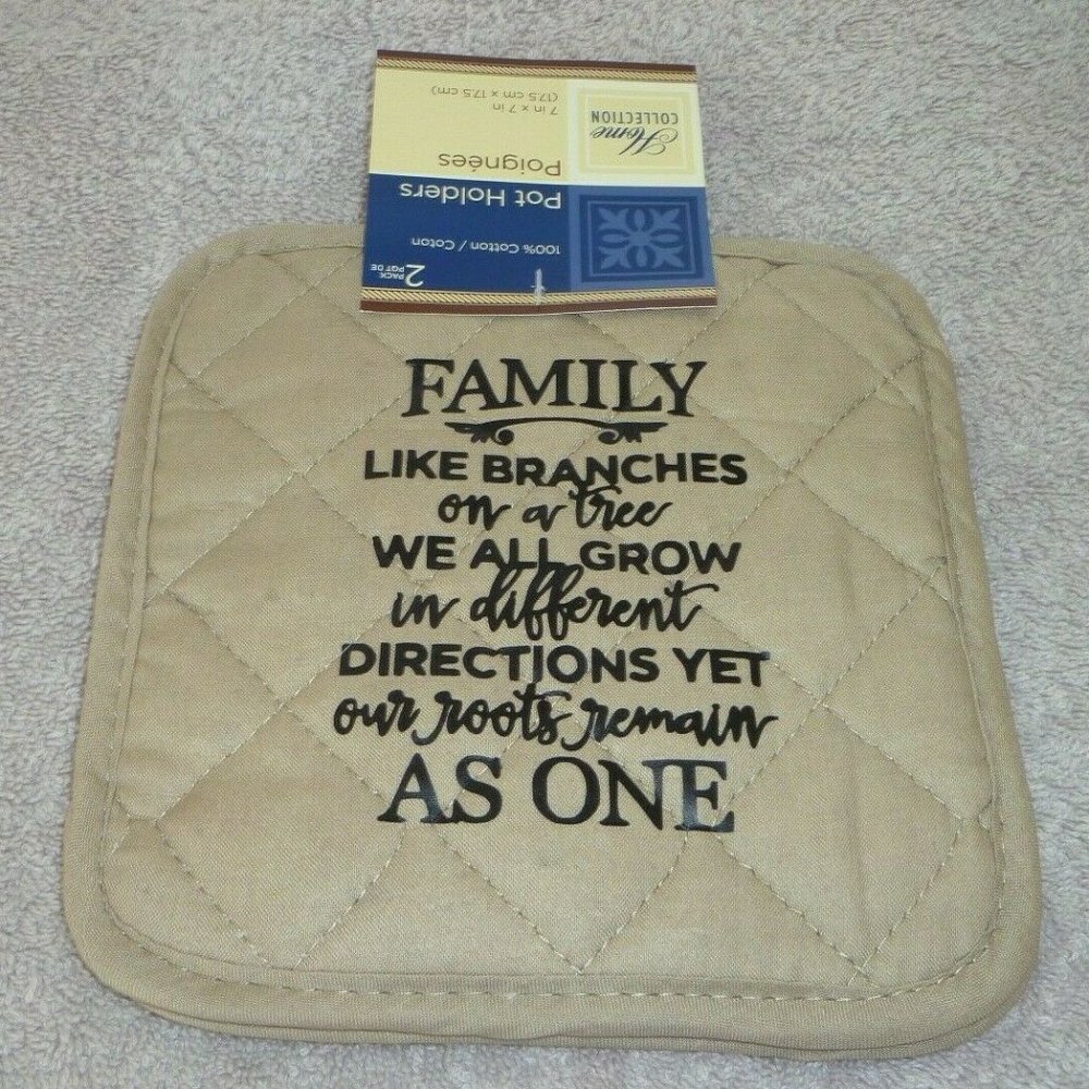 Two Potholders,Family,Beige,7in.X7in.,Cotton